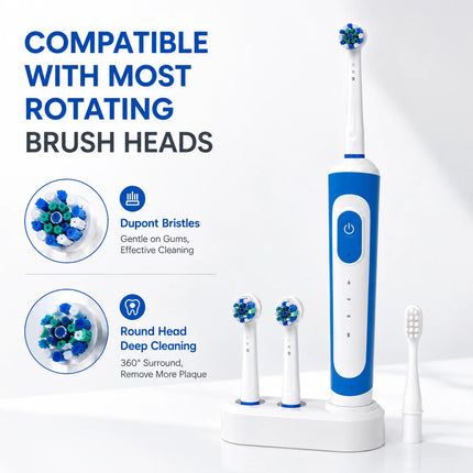 Dr Yadent Rotary Electric Toothbrush for Adults 3 Modes IPX7 Waterproof 3 Brush Heads 45 Days Battery Compatitble with Oral B