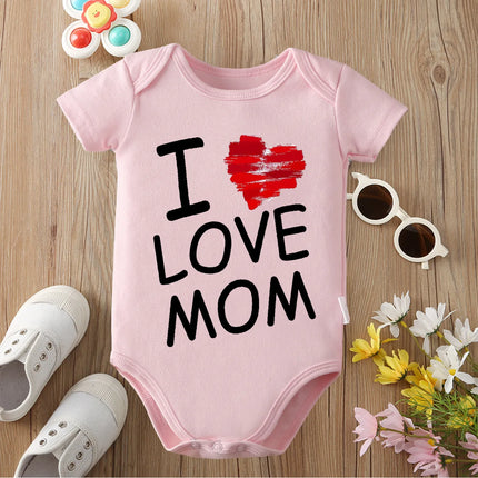 I Love Mom Exquisite Print 100% Cotton Cloths Comfortable Soft Onesie Bodysuit for Baby Jumpsuit for 0 To 12 Months Newborn