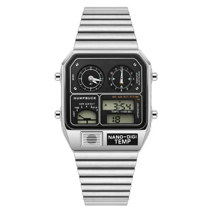 HUMPBUCK DIGITEMP Classic Design Stainless Steel Watches for men with LED Digital Display and Temperature Calendar