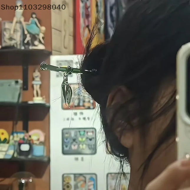 Vintage Green Resin Bamboo Leaf Hair Stick For Women And Girls – Elegant Acrylic Hairpin For Styling And Decoration