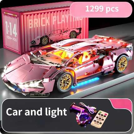 1:14 Pink Sports car RC Toy Car Building blocks Toy Birthday Gift MOC Sports Car Model (1314+ particles)