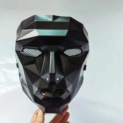 Futuristic Geometric Party Mask  Black Tech Style with Breathable Mesh Eyes  Mouth - Perfect for Halloween Cosplay Theme Parties