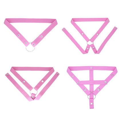 Pink Male Penis Ring Chastity Cage Auxiliary Belt Anti-off Device Elastic Belt Adjustable Underwear Rope Scrotum Ring Sex ToyHot