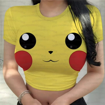 Summer Women's Men's Sports Jersey Pikachu Print Short Sleeve T-Shirt Summer Graphic Tee Crop Top Elegant Y2K Sport T-Shirt