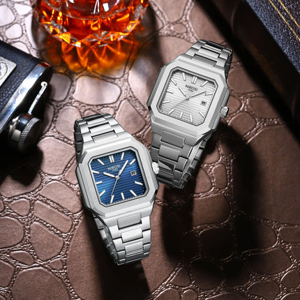 NIBOSI Luxury Square Fashion Men's Wristwatch Waterproof Luminous Date Week Quartz Men's Watches Stainless Steel Men's Watch Reloj