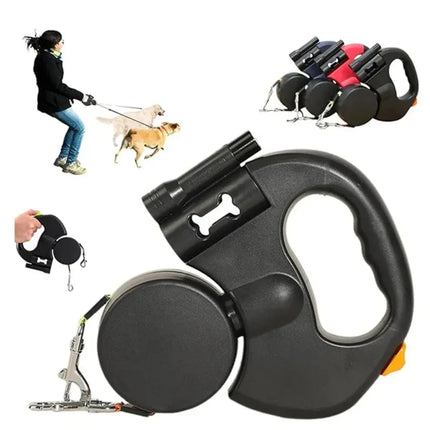 3m Retractable Dog Leash For Small Dogs Reflective Dual Pet Leash Lead 360 Swivel No Tangle Double Dog Walking Leash With Lights
