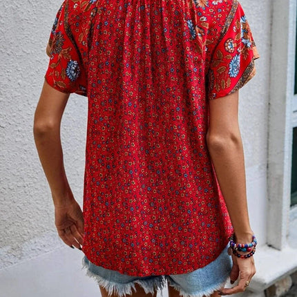 Summer Floral Print Blouses For Women Fashion V Neck Short Sleeve Boho Beach Casual Tops Female Elegant Shirt New Womenes