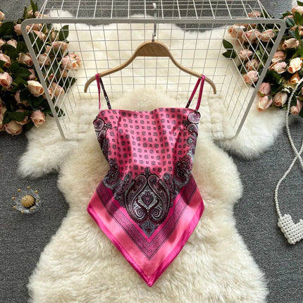 Women's Slim Fit Printed Tank Top Knot Back Design Versatile Strapless Top Commute Style Summer Collection