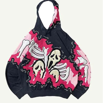 New Trendy men's Hoodie With 3D Skeleton Style Pattern design, Novel Long Sleeved Hoodie With Pockets For Daily Wear