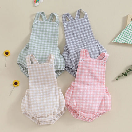 Summer Toddler Baby Girls Boys Overalls Romper Casual Sleeveless Plaid Stripe Print Jumpsuit Fashion Infant Newborn Clothes