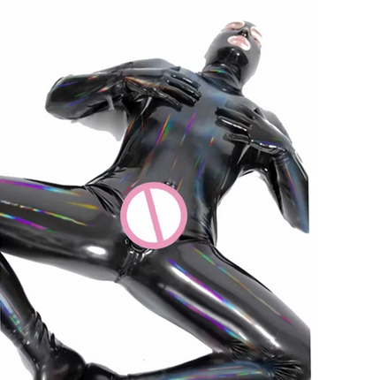 Men's Sexy PVC Latex Zentai Bodysuit Wetlook Faux Leather Back Zipper Catsuit Open Eyes Full Body Jumpsuit Costume New