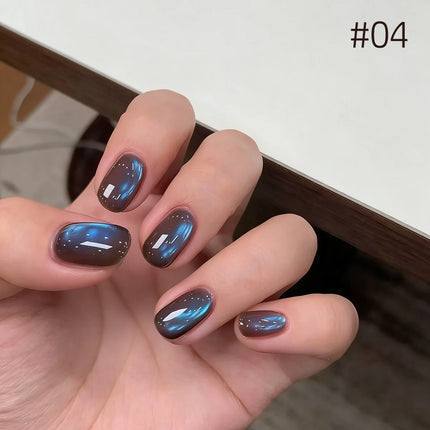 MIANEL 10ML Northern Colorful Blue Light Glass Beads Cat Eye Gel Nail Polish Flashing Versatile Winter Blue Nails