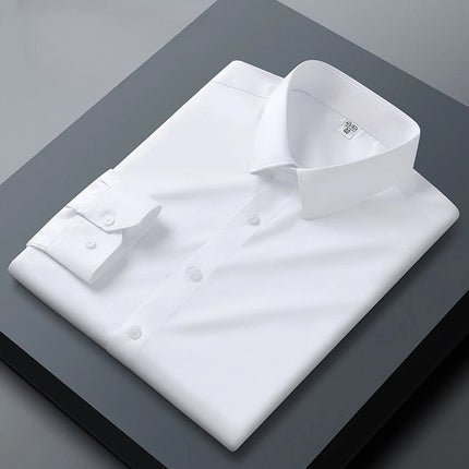 Long sleeved shirt for men's business casual orange non ironing wrinkle resistant elastic solid color men's shirt new style