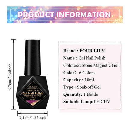 10ml Coloured Stone Magnetic Gel Nail Polish Glitter Semi Permanant Soak Off UV LED Gel Varnish For Manicure DIY Nail Supplies