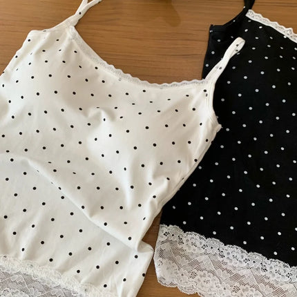 Sweet Sle Lace Polka Dot Svel Tank Top Padded Inner Wear Outerwear for Spring Summer Travel Outfit Casual Women's Vest