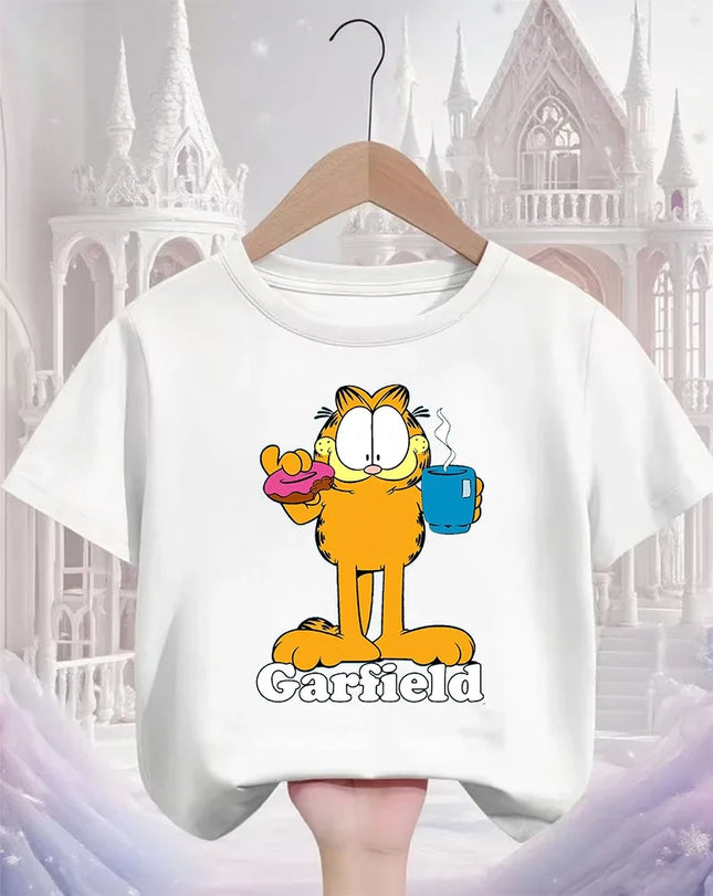 Summer Garfield Fashion T Shirt Children Boys Girls Cute Kawaii Cartoon Crew Neck Street Casual Wear 3 14T