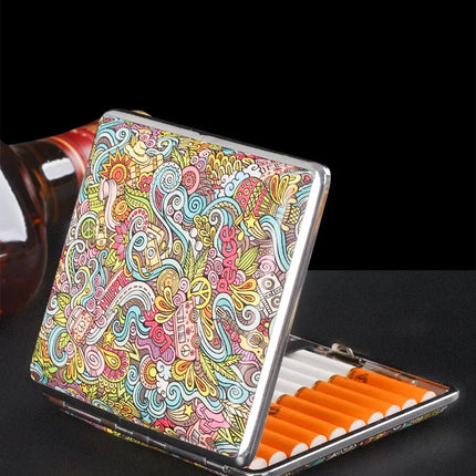 Creative Cigarettes Case Hold 20 Sticks Printed Leather Cigarette Case Smoking Box Sleeve Pocket Tobacco Pack Women Girls Gift