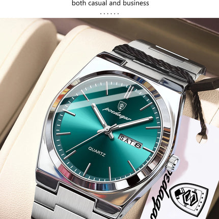 POEDAGAR Exquisite Business Men's Watch Stainless Steel Waterproof Luminous Man Wristwatch Date Week Classic Men's Quartz Watches