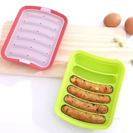 Sausage Maker Mould 6 Grids Silicone DIY Ham Hot Dog Making Moulds With Lid Kitchen Household Sausages Cake Baking Tools Molds