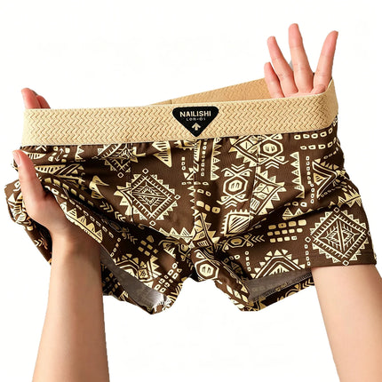3pcs/set Fashion Men Underwear Men's Retro Geometric Print Boxer Briefs Soft Breathable Mid-Waist Underwear Comfortable Shorts