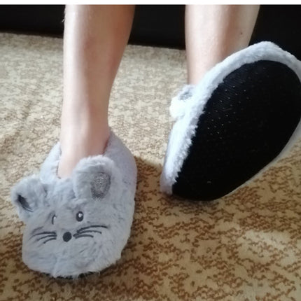 Winter Warm Slipper Women Home Fuzzy Fur Contton Plush Non Slip Grip Indoor Fluffy Lazy Female Mouse Ears Embroidery Floor Shoe