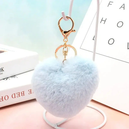 New Heart Plush Hair Ball Keychain Women Leopard Pompom Love Car Key Chain Bags Pendant Hairball Key Rings Jewelry llaveros 키링
