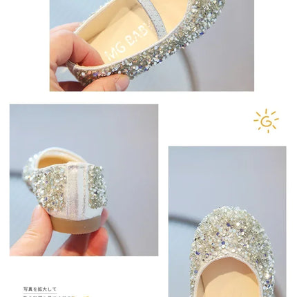 Children's 2025 new single shoe girls' fashion show sequined crystal shoes baby Baotou fashionable soft soled princess shoes