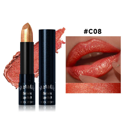 15Colors Metallic Glitter Lipstick Waterproof Lasting Diamond Pearlescent Metallic Lipstick Blue Lip Gloss Women Makeup Cosmetic