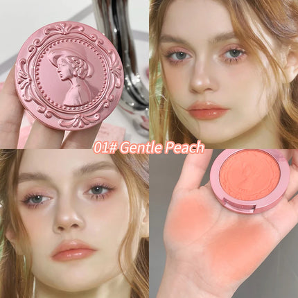 3D Embossed Girl's Blush Press Powder Nude Natural Matte Orange Brown Face Check Contouring Blusher Rouge Makeup Blush Palette