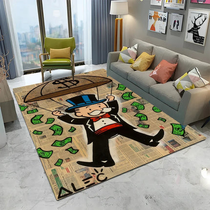 Dollar Monopoly Cartoon Retro Games Carpet Rug for Home Living Room Bedroom Sofa Doormat Decor,kids Area Rug Non-slip Floor Mat