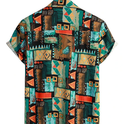 2024 Men's Fashion Retro Printed Short Sleeved Shirt Men's Hawaiian Printed Shirt
