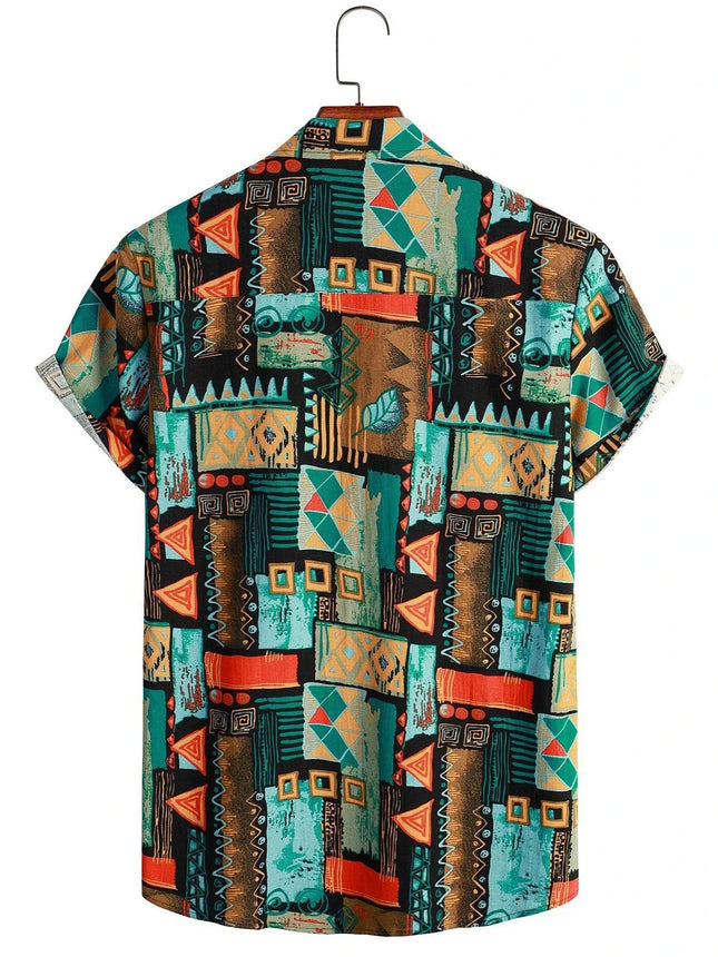 2024 Men's Fashion Retro Printed Short Sleeved Shirt Men's Hawaiian Printed Shirt