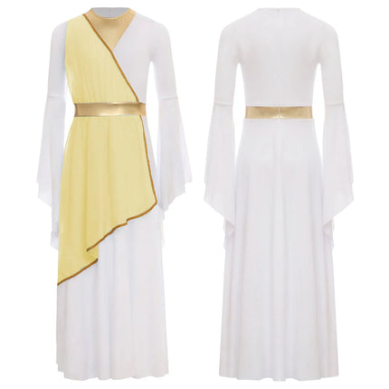 Girls Halloween Ancient Greek Princess Cosplay Costume Roman Toga Dress Long Sleeve Church Choir Robe Overlay Tunic Dress