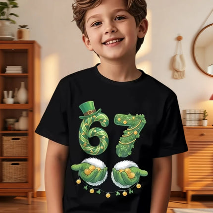 Six Seven Bruh 67 Meme Kids Clothes Happy St. Patrick's Day Girl Boy T-Shirt Children's Clover Irish Day Crew Neck Short Sleeves