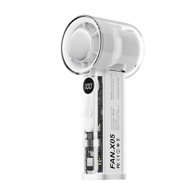 TINSOL Mecha Transparent Mini Electric Fan 3000mAh with LCD Display, 100 Speed Adjustments, USB Portable Outdoor Turbo Fan