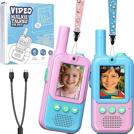 2 Pack Video Walkie Talkies for Kids Ages 3-12, 4 Voice Effects & Screen, Rechargeable, Perfect Holiday Gift for Boys Girls