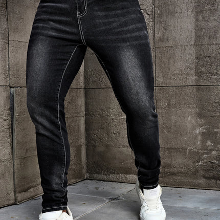 Men Jeans Denim Pants Clothing Trousers Men's Casual Black Washed Slim Fit Stretch Skinny Denim Pants