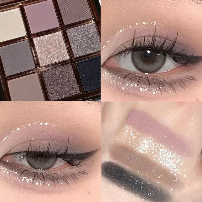 9 Colors Dark Punk Smoked Eyeshadow Palette Blue Black Pearl Matte Eye Shadow Makeup Palette Brightening Shimmer Lying Silkworm