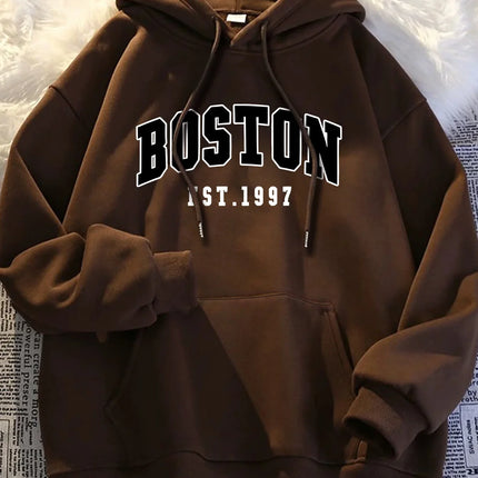 Autumn and winter hooded sweatshirt, BOSTON printed trendy street casual hip-hop fashion, men's and women's clothing