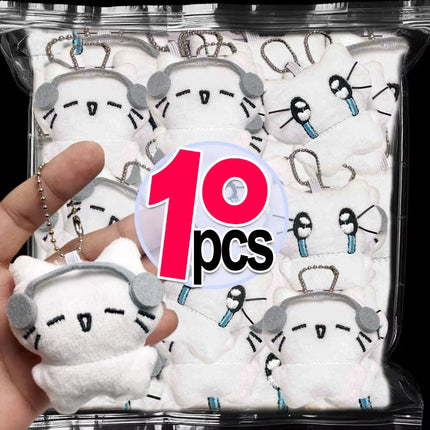 Cute Headphones Kitten Couple Keychain Mini Crying Cat Doll Plush Keyring Cartoon Dog Bee Bag Pendant Charms Backpack Decoration