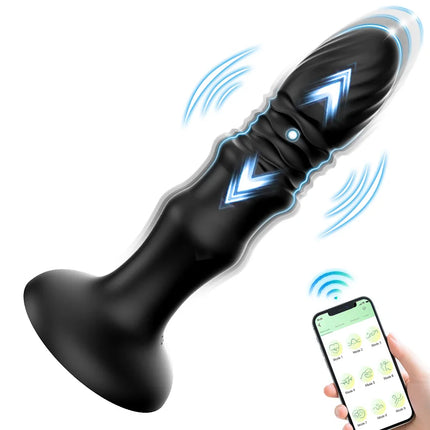 3-in-1 Prostate Massager, App-Controlled, Retractable, Vibrating, Plug-In, Suction Cup Dildo, Adult Sex Toy