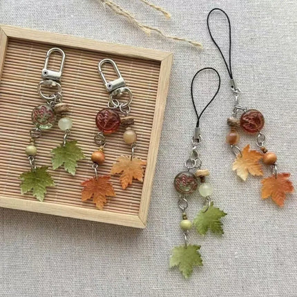 Chinese Style Autumn Maple Leaf Mobile Pendant Bag Camera Keychain Versatile Simple Resin Personalized Gift for Friends Jewelry