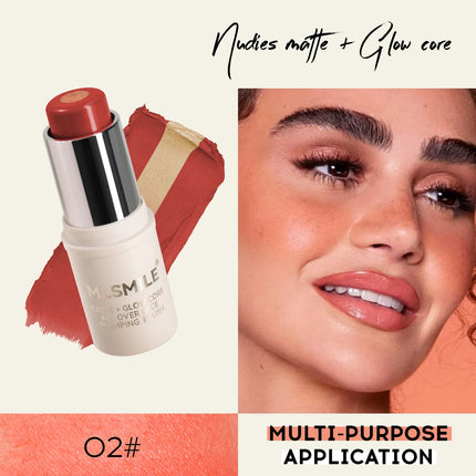 MLSMILE 7 color Shimmer Sandwich Blush Stick Natural Long-lasting Brightening Easy Color Highlighter Stick Two-Color Blush Cream
