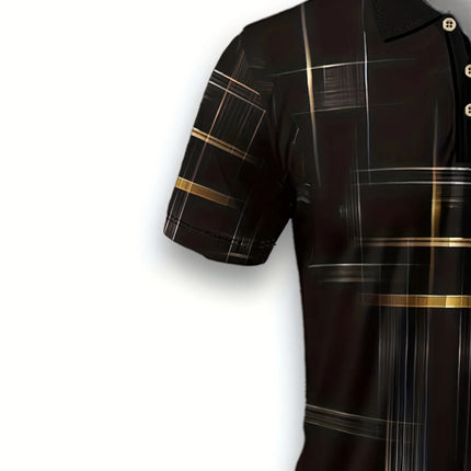 Men's Collar Design Top Printed Casual Shirt Men's Gold Irregular Stripe Casual Short Sleeved Top Short Sleeved Shirt