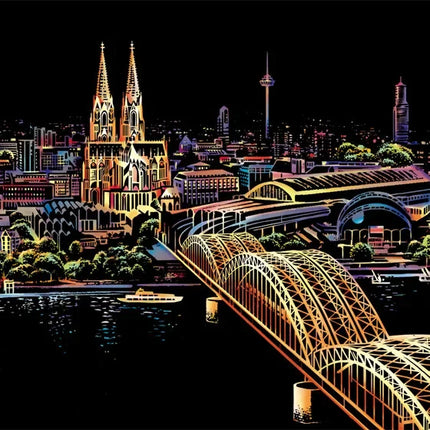 Handmade DIY Scratch Art Painting Toy Colorful City Night View Painting Learning Card Scratching Toy Kids Creative Birthday Gift