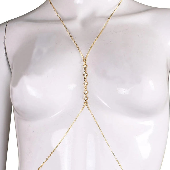 Summer Beach Crystal Belly Waist Chain, 26 Inches Body Chains for Women, Layered Rhinestone Crossover Bikini Bra Body Jewelry