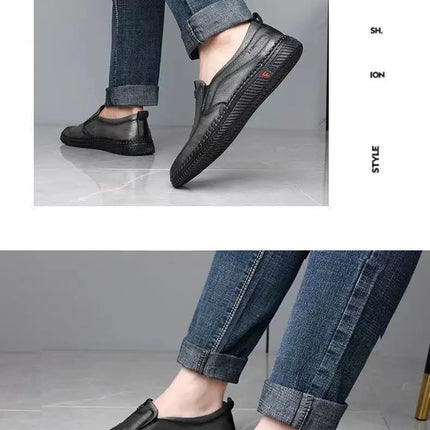 Mens Leather Loafers Non Slip Walking Flats Breathable Outdoor Slip on Casual Shoes for Male Work Office Driving Sneakers2