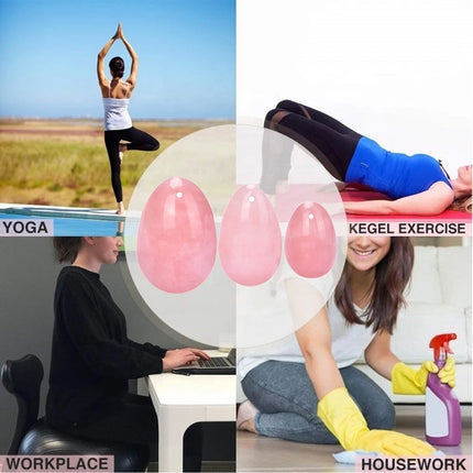 Pure Natural Rose Quartz Yoni Egg Vaginal Muscles Tightening Ball Women Kegel Exerciser Pink Crystal Egg Massage Ball and Wand