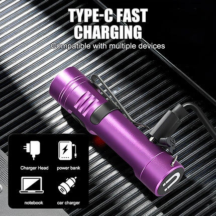 Mini LED Handheld Flashlight USB Rechargeable Aluminum Alloy Torch Magnet Work Light Red Blue Emergency Keychain Lantern
