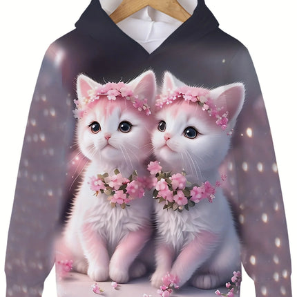 Children's Clothing﻿﻿ Hoodies Long Sleeve Kids Clothes Girl Boy Autumn Sweatshirt Cartoon 3D Cat Print Streetwear Children Top